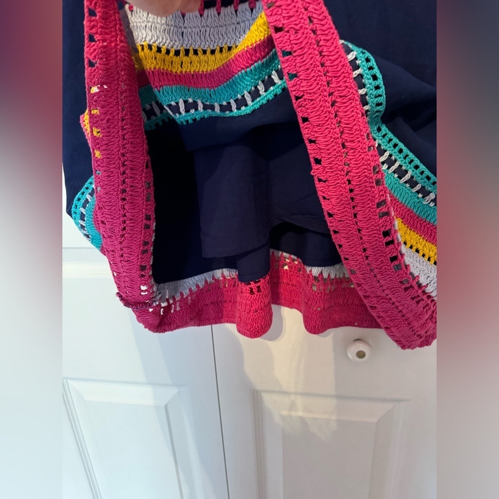 Akemi + Kin Small navy blue tank shift midi dress with colorful crochet details - Picture 6 of 7